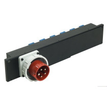 Modulo di distribuzione 2U rack 19” cablato, dotato di n. 1 spina da pannello diritta CEE 32A - 3P+N+T - IP67- 400V~ - h6 (DIN V