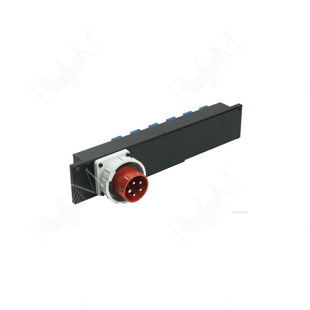 Modulo di distribuzione 2U rack 19” cablato, dotato di n. 1 spina da pannello diritta CEE 32A - 3P+N+T - IP67- 400V~ - h6 (DIN V
