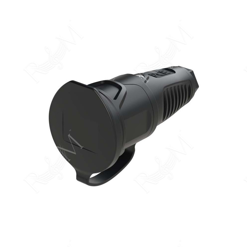 Presa volante Schuko 16A - 2P+T - 230V~ - IP44 con coperchio di protezione (DIN 49440).