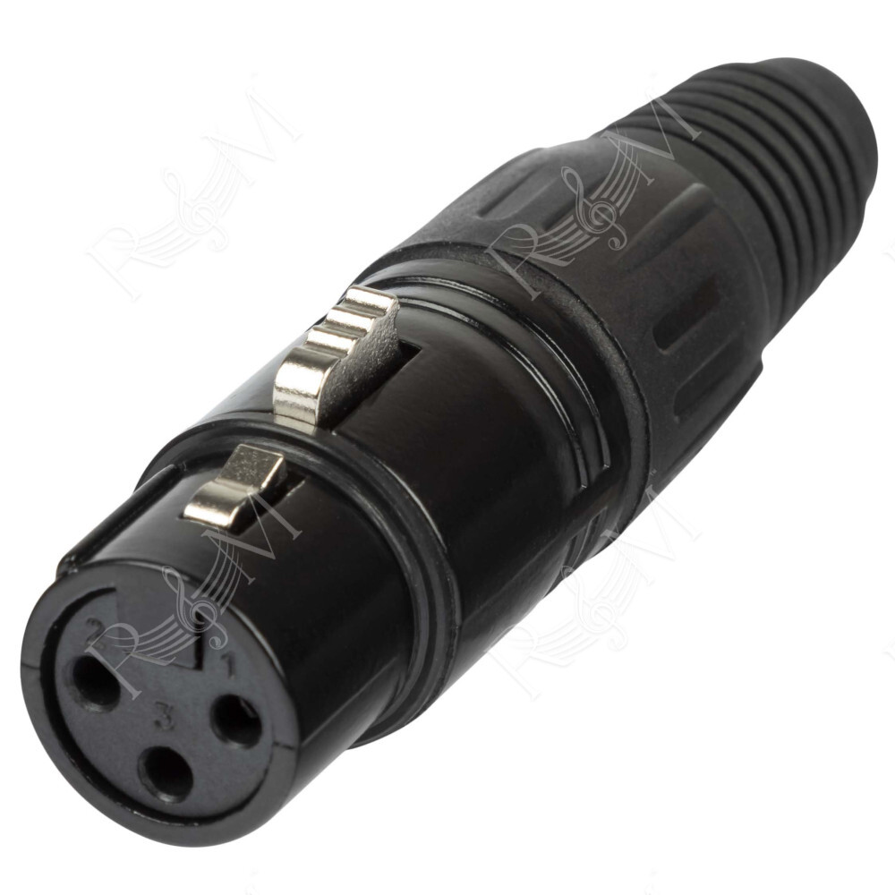Presa volante XLR 3 poli, manicotto nichelato nero.