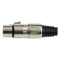 Presa volante XLR professionale 3 poli, pinza interna in nylon con molla terminale in PVC. Colore: Argento.