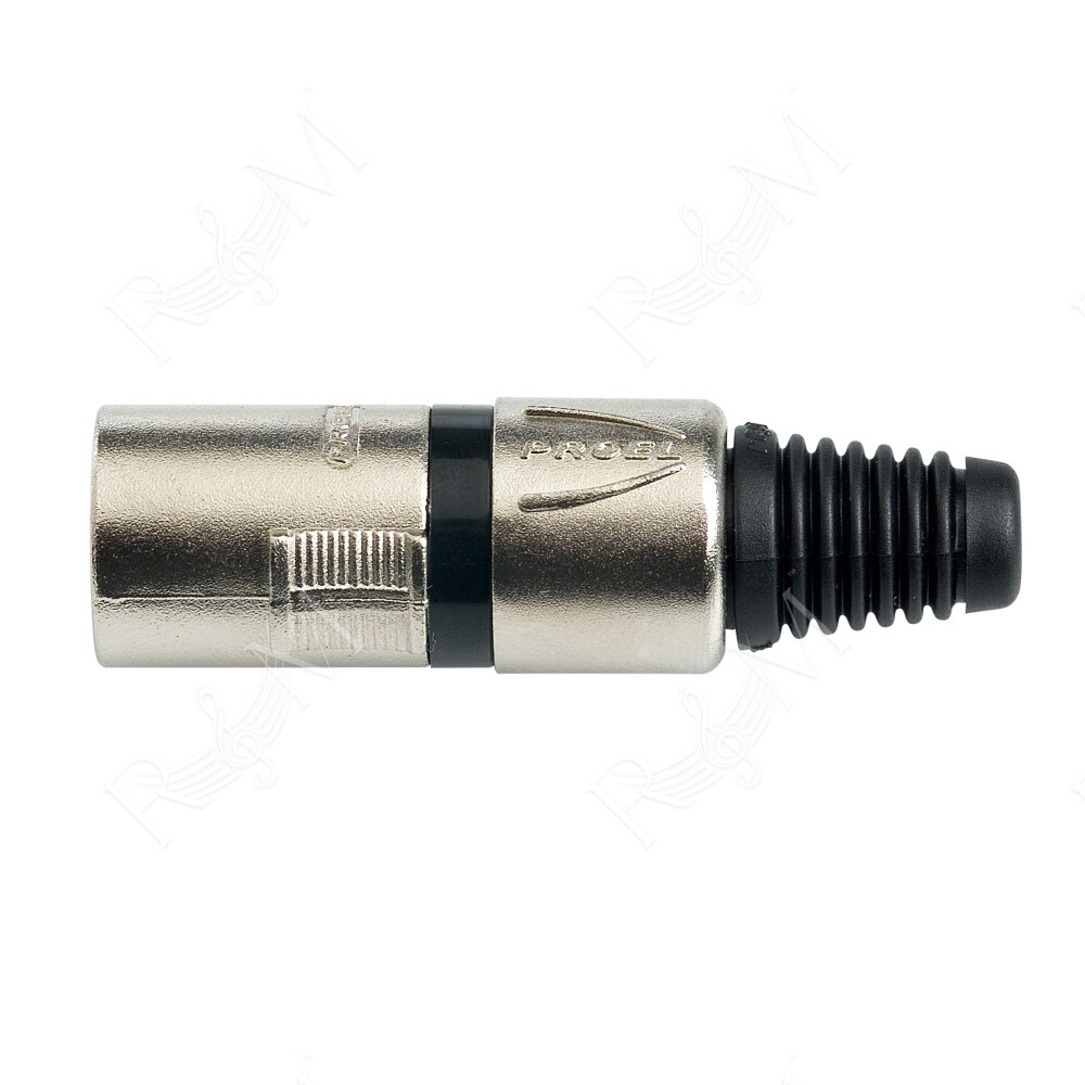 Spina volante XLR professionale 3 poli. Colore: Argento con anello nero.