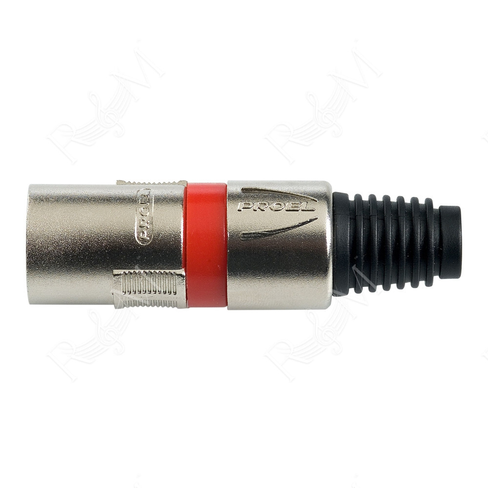 Spina volante XLR professionale 3 poli. Colore: Argento con anello rosso.