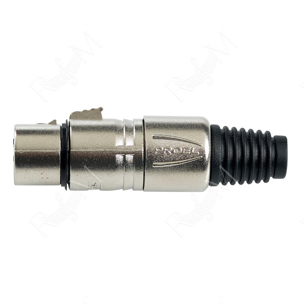 Presa volante XLR professionale 5 poli, pinza interna in nylon con molla terminale in PVC. Colore: Argento.