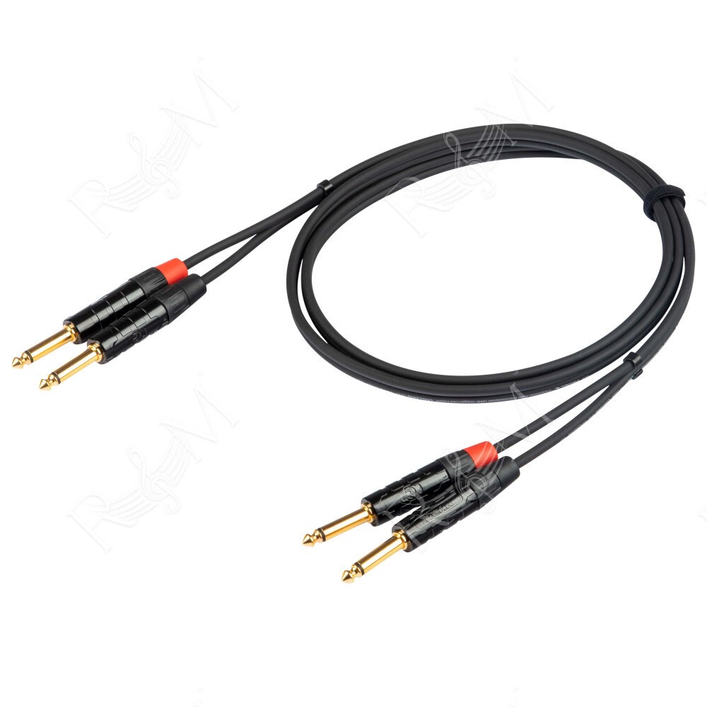 Cavo audio professionale "STEREO" con connessioni REAN 2 x jack spina. Mono ? 6.3 mm > 2 x jack spina Mono ? 6.3 mm. Lunghezza: 