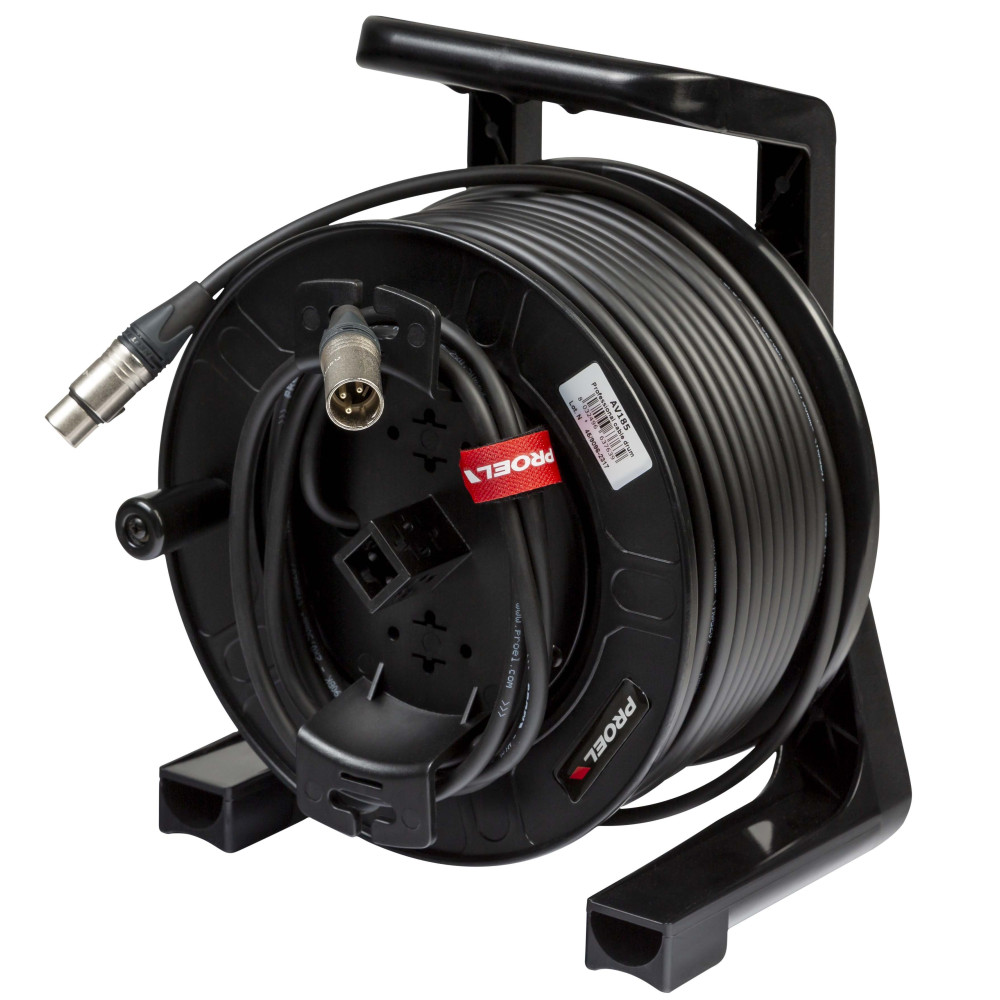 Avvolgitore professionale PROEL, con cavo microfonico HPC210BK - 2 x 0,22 mm2 - assemblato con connettori NEUTRIK femmina volant