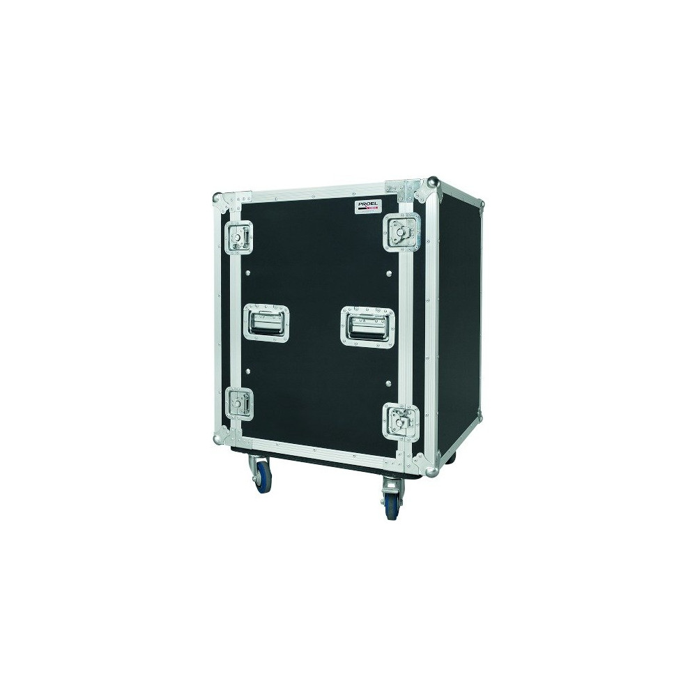 Flight case professionale 16U a rack 19' con telaio interno ammortizzato, profondità utile corpo 50 cm.