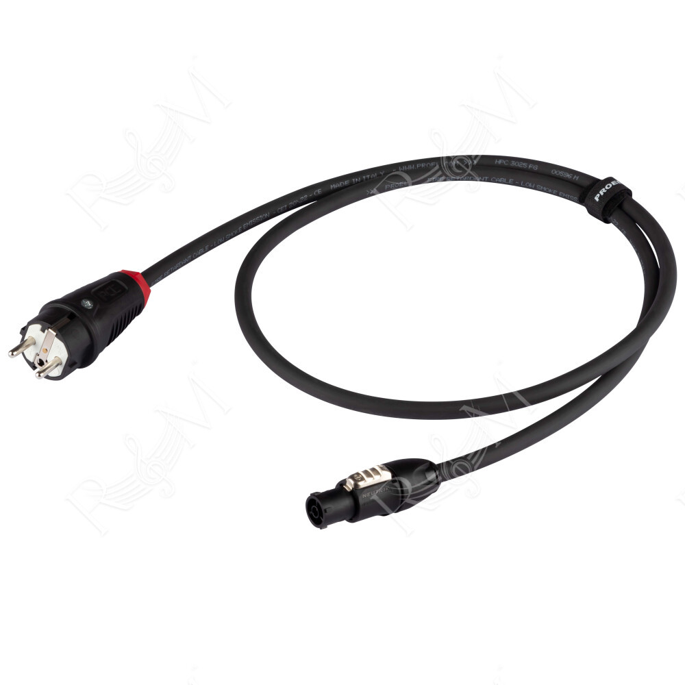 Cavo elettrico assemblato professionale PROEL con cavo HPC3025FG “flame retardant” 3x2.5 mm2. Disponibile in nero. Lunghezza: 5 