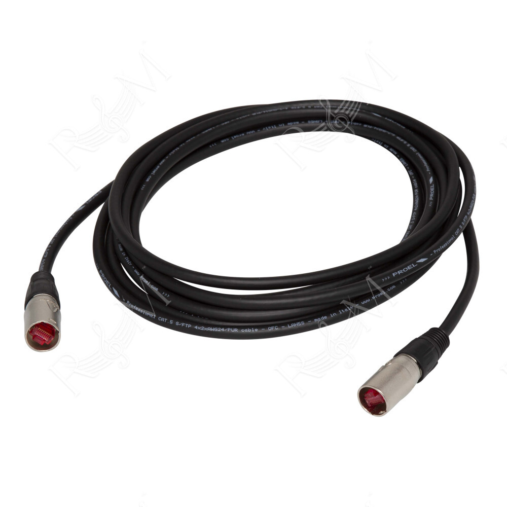 Cavo professionale PROEL LAN5S – Cat. 5e S-FTP - PUR, assemblato con connettori schermati RJ45 HIROSE serie TM21DP di alta quali