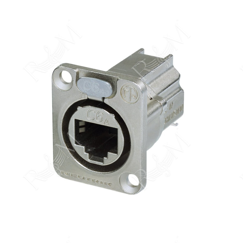 Connettore etherCON CAT6A da pannello con flangia tipo “D” con sistema di connessione a crimpare conforme alla norme ISO/IEC 118