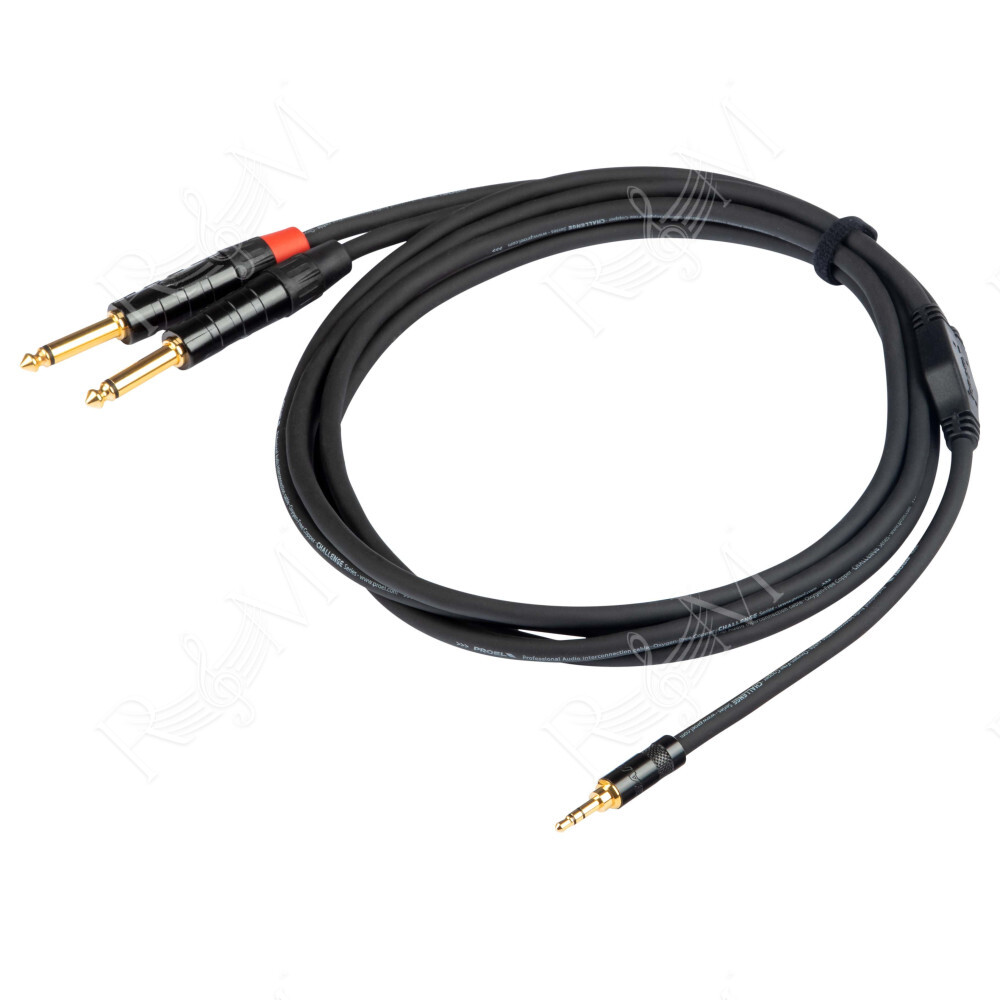 Cavo audio professionale "Y" con connessioni spina jack Stereo REAN Ø 3.5 mm (cavo da 16 cm) - 2 x spina jack Mono Ø 6.3 mm REAN