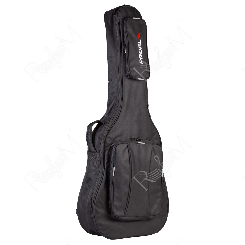 Borsa per chitarra Acustica/Folk in poliestere 600D antistrappo con imbottitura da 10mm. Disponibile nel colore nero.
