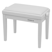 Panca professionale regolabile in legno per piano ed organo. Telaio Bianco opaco. Cuscino imbottito con rivestimento in similpel