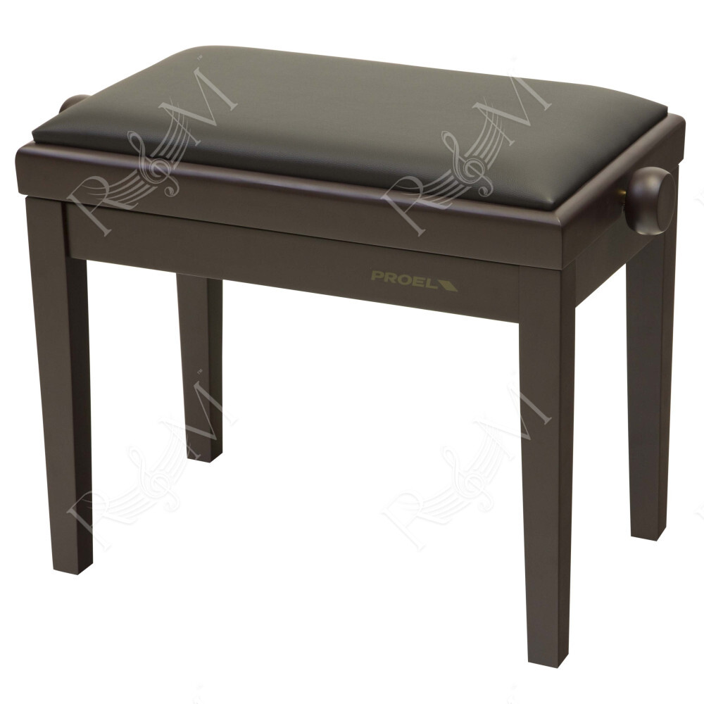 Panca professionale regolabile in legno per piano ed organo. Telaio Palissandro opaco. Cuscino imbottito con rivestimento in sim