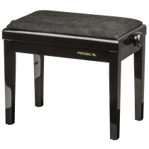 Panca professionale regolabile in legno per piano ed organo. Telaio Nero lucido. Cuscino imbottito con rivestimento in velluto n