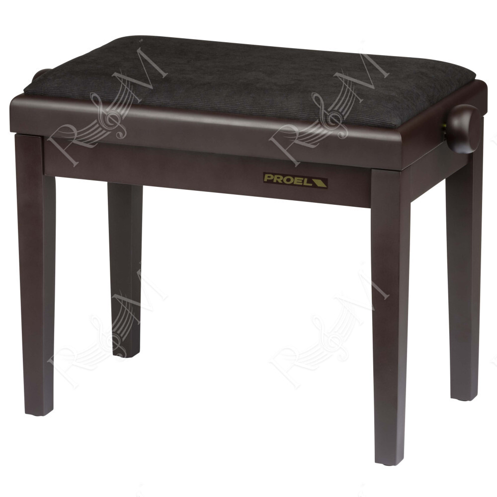 Panca professionale regolabile in legno per piano ed organo. Telaio Palissandro opaco. Cuscino imbottito con rivestimento in vel