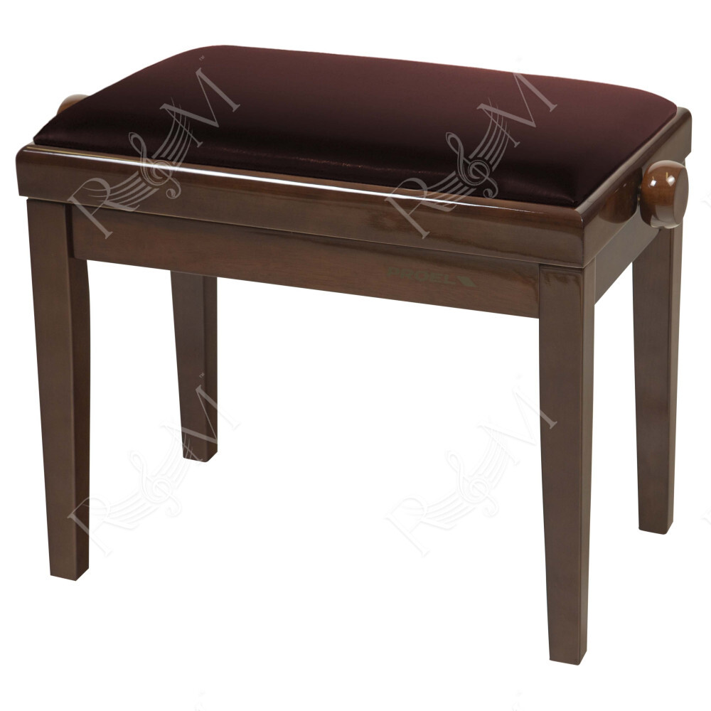Panca professionale regolabile in legno per piano ed organo. Telaio Noce lucido. Cuscino imbottito con rivestimento in velluto m