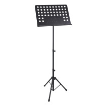 Leggìo professionale in acciaio tubolare a 3 sezioni, ad altezza regolabile. Disponibile in nero opaco. Borsa di trasporto in ny