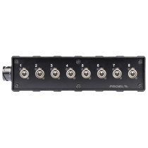 Audio box in materiale plastico antiurto cablato con 8 prese pannello XLR 3P NEUTRIK e connettore multipolare di collegamento 25