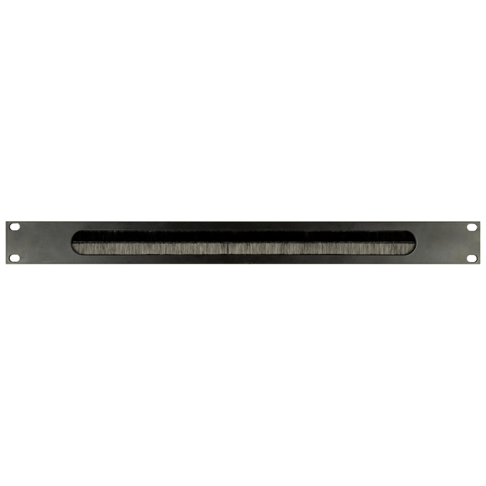 Pannello rack 19" a 1U con spazzole per il passaggio di connettori e cavi.