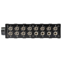 Stage box audio in materiale plastico antiurto con 12 prese pannello XLR 3P + 4 spine pannello XLR 3P e connettore multipolare m