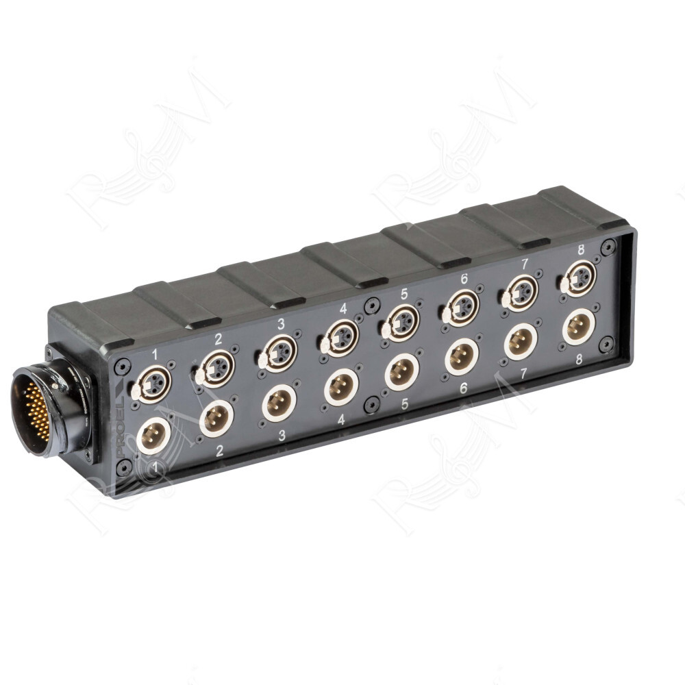 Stage box audio in materiale plastico antiurto con 8 prese pannello XLR 3P NEUTRIK - 8 spine pannello XLR3P NEUTRIK e connettore