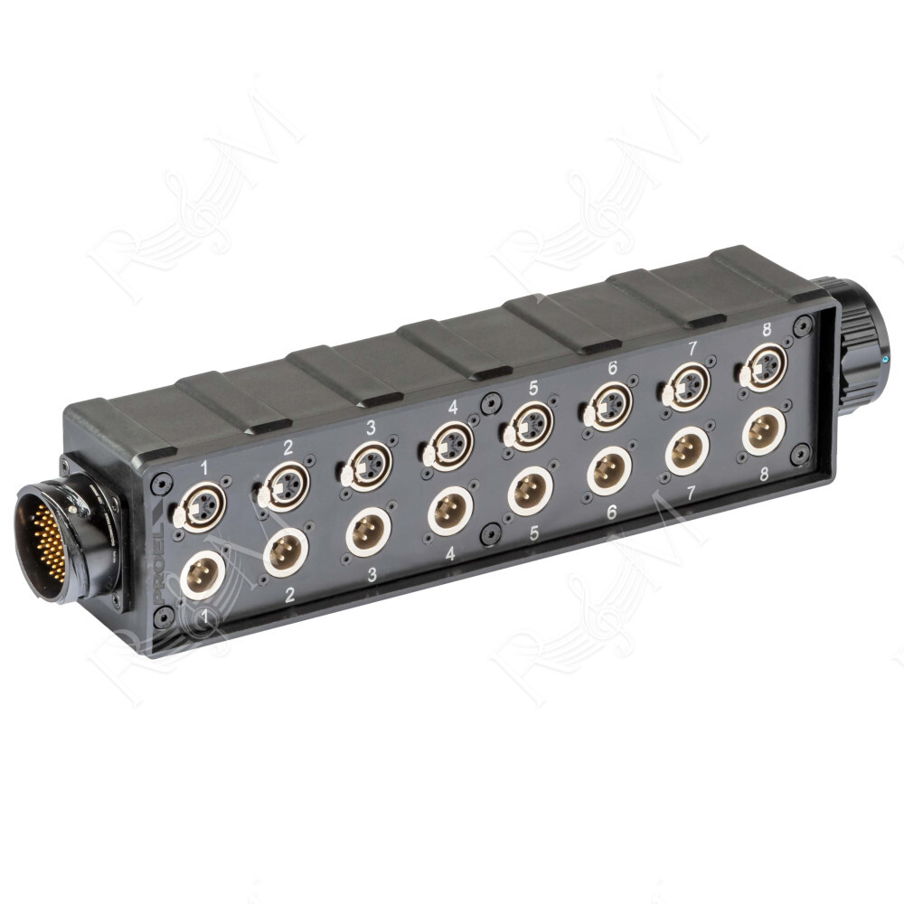 Stage box audio in materiale plastico antiurto con 8 prese pannello XLR 3P NEUTRIK - 8 spine pannello XLR3P NEUTRIK e connettore