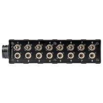 Stage box audio in materiale plastico antiurto con 8 prese pannello XLR 3P - 8 spine pannello XLR3P e connettore multipolare mas