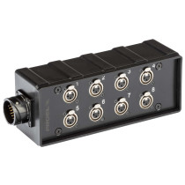 Audio box in materiale plastico antiurto cablato con 8 prese pannello XLR 3P NEUTRIK e connettore multipolare di collegamento 25