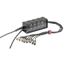 Audio box in materiale plastico antiurto cablato con 8 prese pannello XLR 3P NEUTRIK e cavo audio multipolare 10 m con guainain 