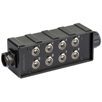 Audio box in materiale plastico antiurto cablato con 8 prese pannello XLR 3P NEUTRIK e connettore multipolare di collegamento 25