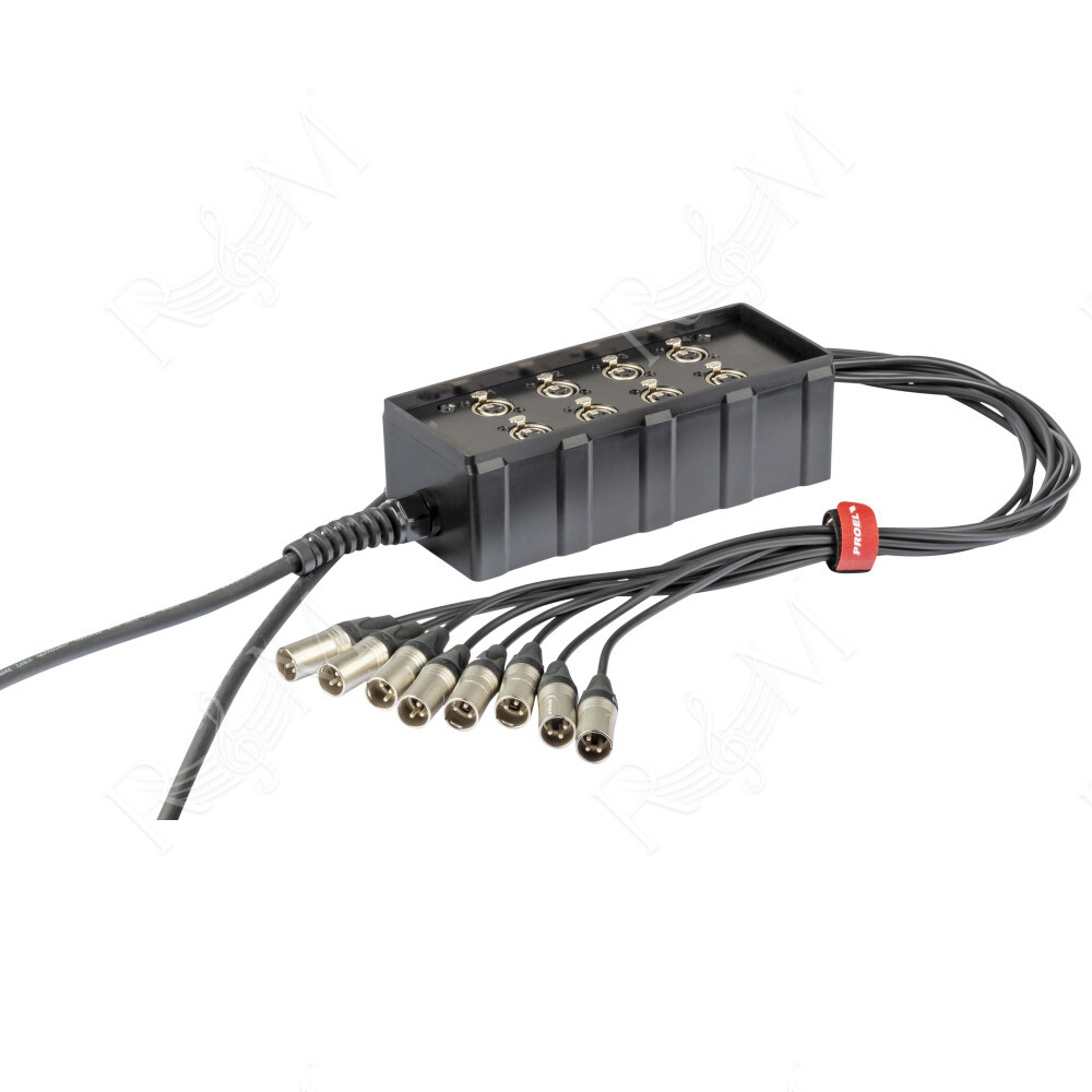 Audio box in materiale plastico antiurto cablato con 8 prese pannello XLR 3P e cavo audio multipolare 10 m con guainain PVC copp