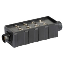 Audio box in materiale plastico antiurto cablato con 8 prese pannello XLR 3P e connettore multipolare di collegamento 25 Poli (C
