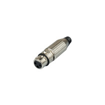 Connettore XLR (cannon) femmina volante a 3 poli, progettato per la terminazione di cavi a singola coppia destinati a sistemi mo