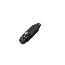 Connettore XLR (cannon) femmina volante a 3 poli, progettato per la terminazione di cavi a singola coppia destinati a sistemi mo