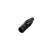 Connettore XLR (cannon) maschio volante a 3 poli, progettato per la terminazione di cavi a singola coppia destinati a sistemi mo