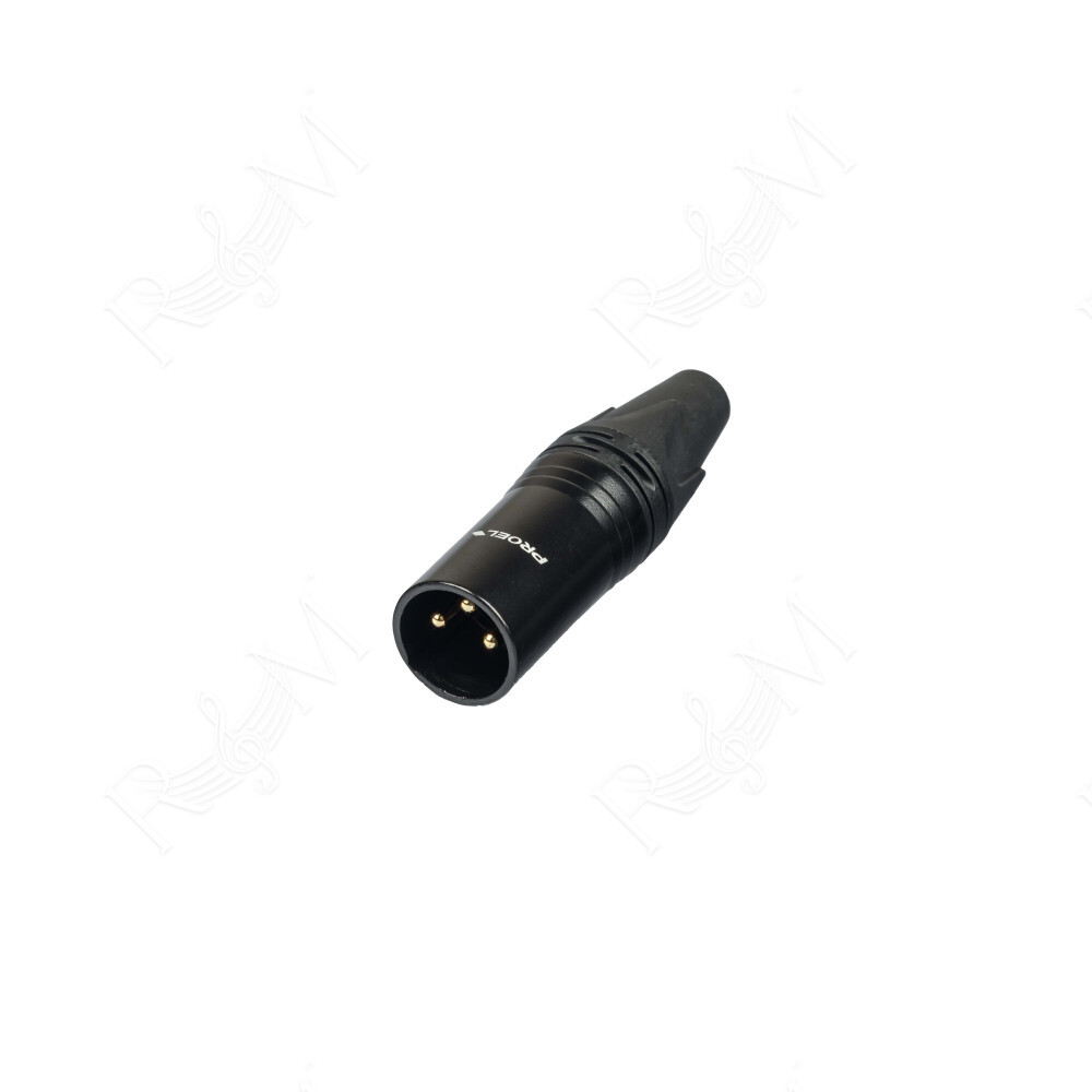 Connettore XLR (cannon) maschio volante a 3 poli, progettato per la terminazione di cavi a singola coppia destinati a sistemi mo