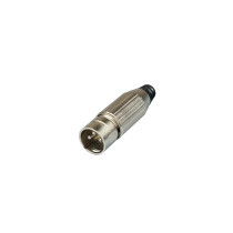 Connettore XLR (cannon) maschio volante a 3 poli, progettato per la terminazione di cavi a singola coppia destinati a sistemi mo