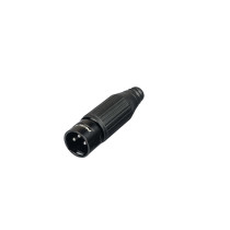 Connettore XLR (cannon) maschio volante a 3 poli, progettato per la terminazione di cavi a singola coppia destinati a sistemi mo