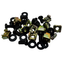 Set di accessori per montaggio a rack, composto da n. 12 dadi ingabbiati, n. 12 viti M6*10 mm e n. 12 rondelle in nylon.