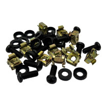 Set di accessori per montaggio a rack, composto da n. 12 dadi ingabbiati, n. 12 viti M6*16 mm e n. 12 rondelle in nylon.
