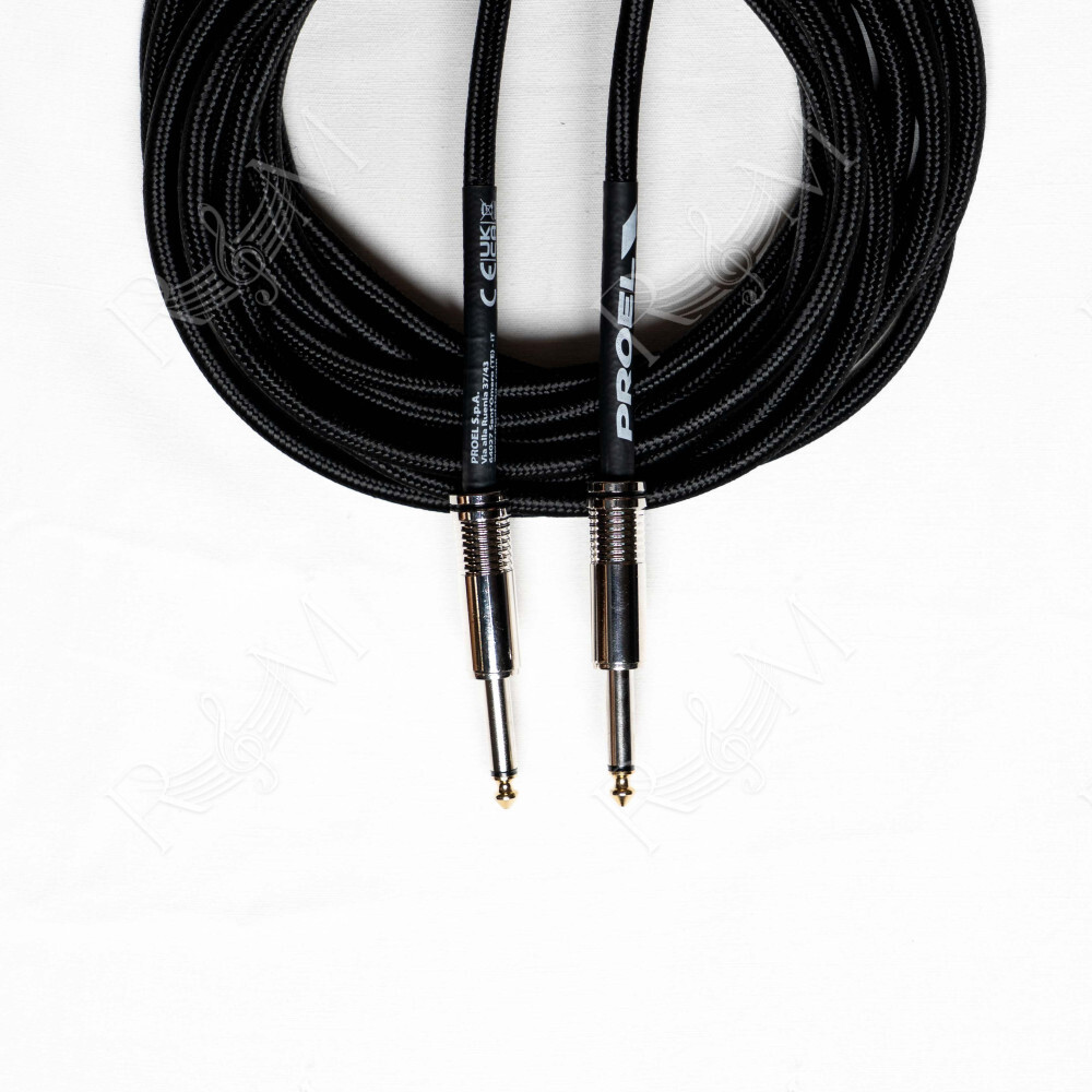 Cavo per strumenti – Jack Mono 6.3 mm / Jack mono 6.3mm. Guaina in PVC e rivestimento esterno a treccia. Diametro esterno 7 mm. 