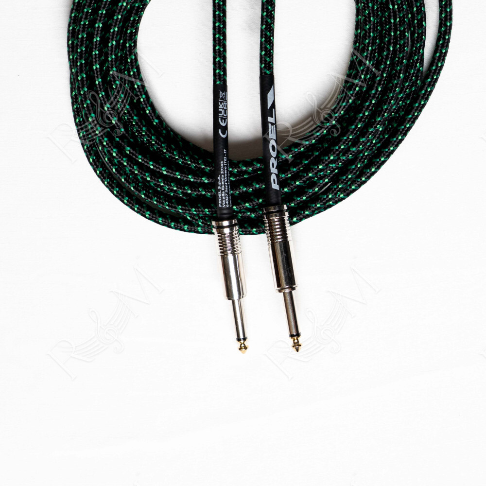 Cavo per strumenti – Jack Mono 6.3 mm / Jack mono 6.3mm. Guaina in PVC e rivestimento esterno a treccia. Diametro esterno 7 mm. 