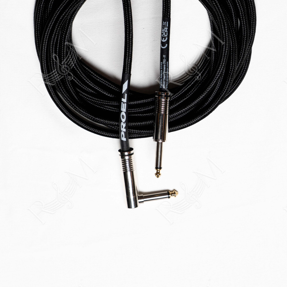Cavo per strumenti – Jack Mono 6.3 mm / Jack mono 6.3mm ad angolo. Guaina in PVC e rivestimento esterno a treccia. Diametro este