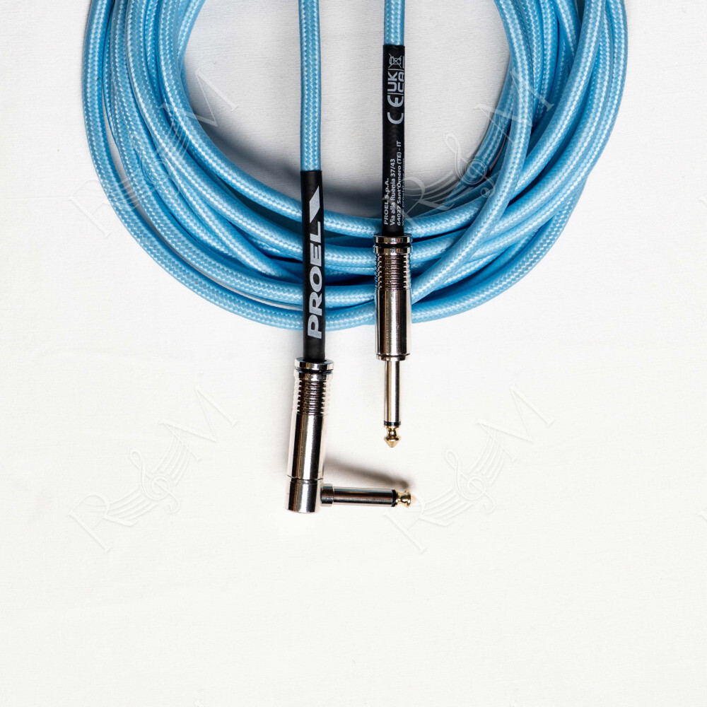 Cavo per strumenti – Jack Mono 6.3 mm / Jack mono 6.3mm ad angolo. Guaina in PVC e rivestimento esterno a treccia. Diametro este