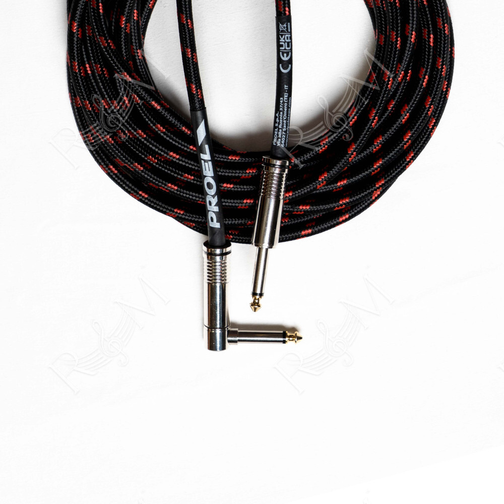 Cavo per strumenti – Jack Mono 6.3 mm / Jack mono 6.3mm ad angolo. Guaina in PVC e rivestimento esterno a treccia. Diametro este