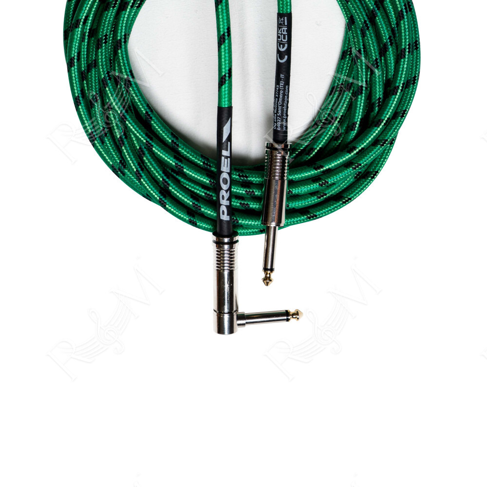 Cavo per strumenti – Jack Mono 6.3 mm / Jack mono 6.3mm ad angolo. Guaina in PVC e rivestimento esterno a treccia. Diametro este