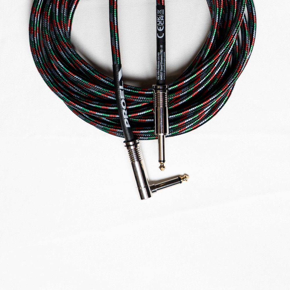 Cavo per strumenti – Jack Mono 6.3 mm / Jack mono 6.3mm ad angolo. Guaina in PVC e rivestimento esterno a treccia. Diametro este