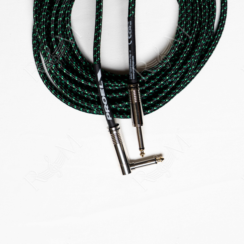 Cavo per strumenti – Jack Mono 6.3 mm / Jack mono 6.3mm ad angolo. Guaina in PVC e rivestimento esterno a treccia. Diametro este