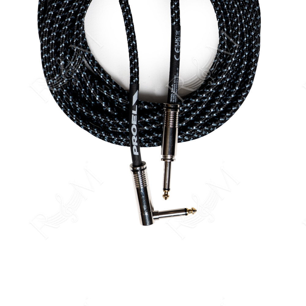 Cavo per strumenti – Jack Mono 6.3 mm / Jack mono 6.3mm ad angolo. Guaina in PVC e rivestimento esterno a treccia. Diametro este